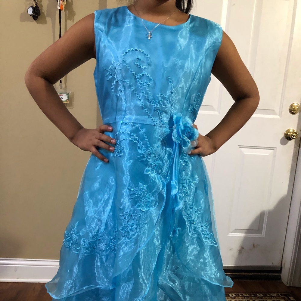 A teal blue flower dress